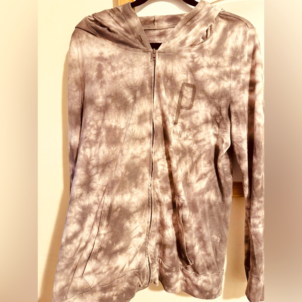 UC-Vintage-Victoria's Secret-PINK-Size L-Purple/Gray-Tie-Dye-Zip-Up-Hoodie.